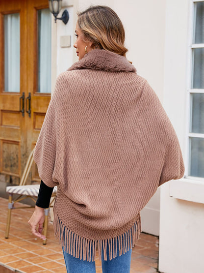 Open Front Fringe Hem Poncho - Fashion Finder Hub