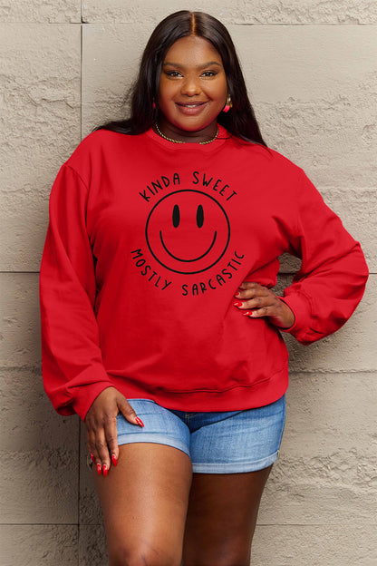 Simply Love Full Size Smiling Face Graphic Sweatshirt - Fashion Finder Hub