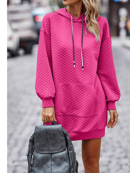 Textured Drawstring Tunic Hoodie - Fashion Finder Hub