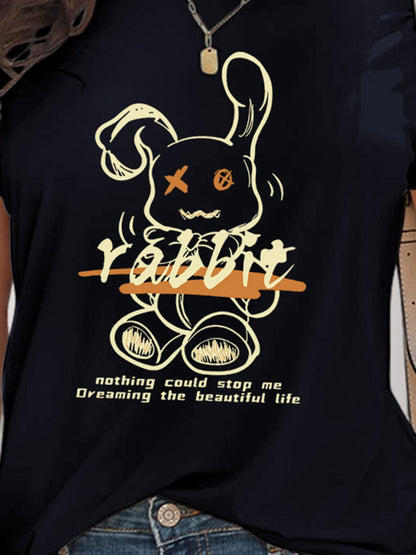 Rabbit Graphic Round Neck Short Sleeve T-Shirt - Fashion Finder Hub