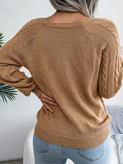 Decorative Button Cable-Knit Sweater - Fashion Finder Hub
