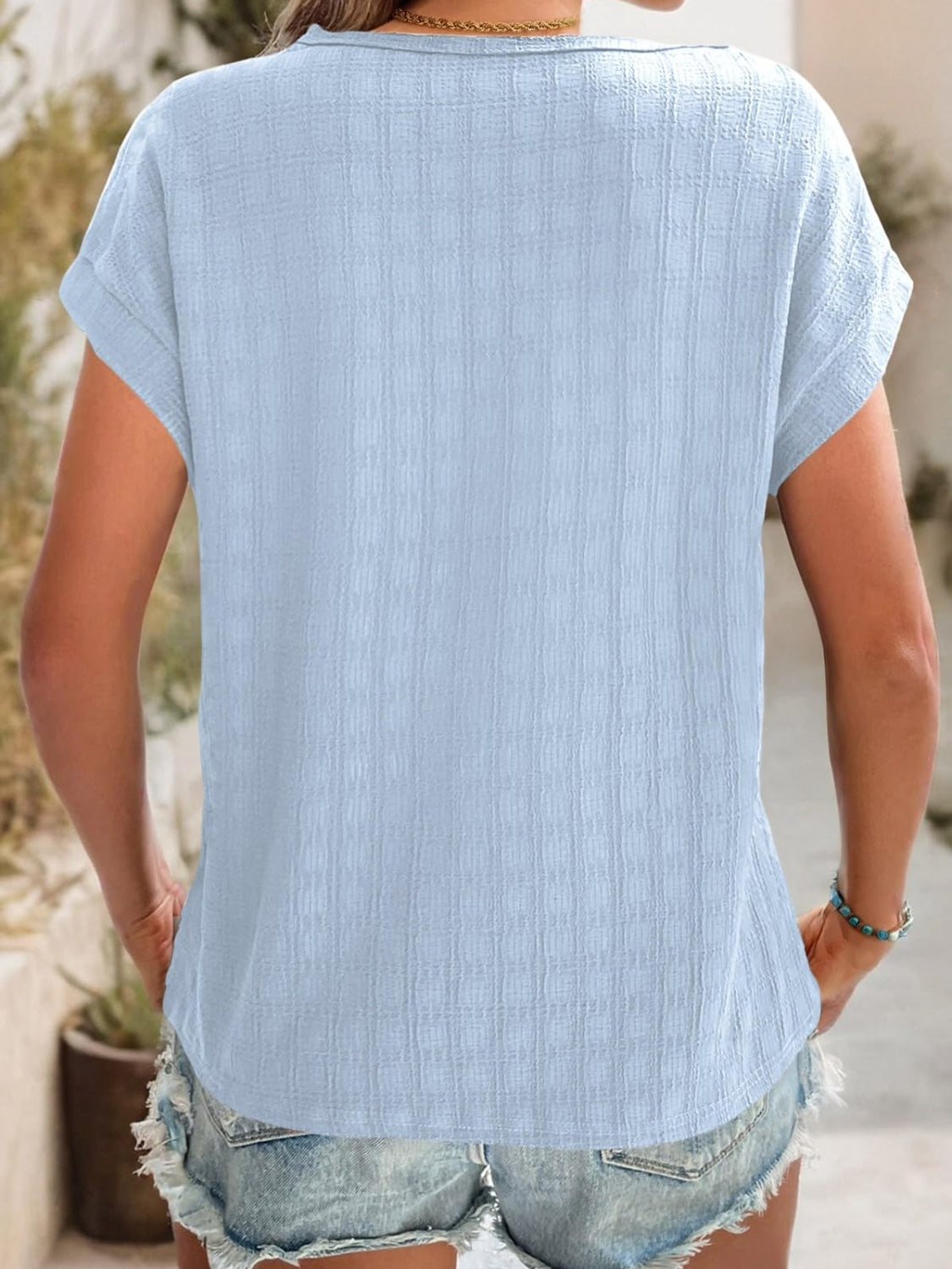 Textured Round Neck Short Sleeve Top - Fashion Finder Hub