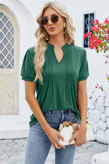 Notched Short Sleeve T-Shirt - Fashion Finder Hub