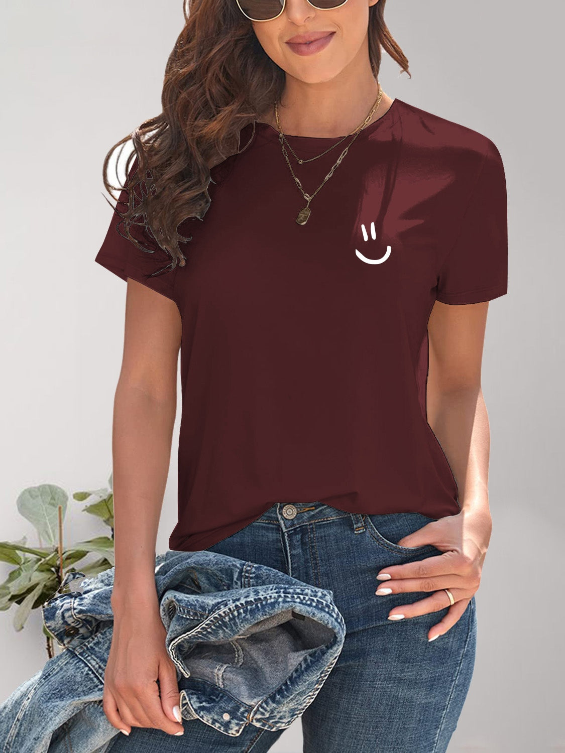 Smile Graphic Round Neck Short Sleeve T-Shirt - Fashion Finder Hub