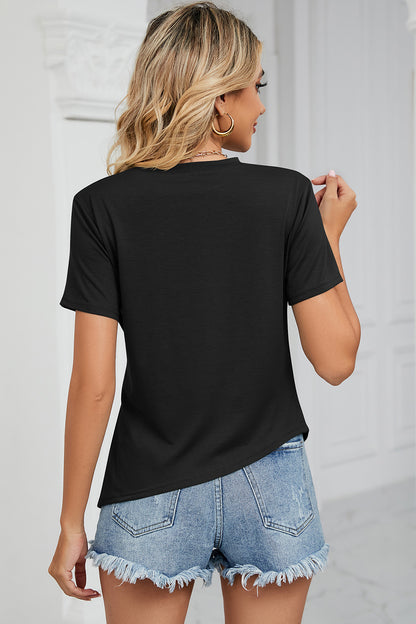 Ruched Round Neck Short Sleeve T-Shirt - Fashion Finder Hub