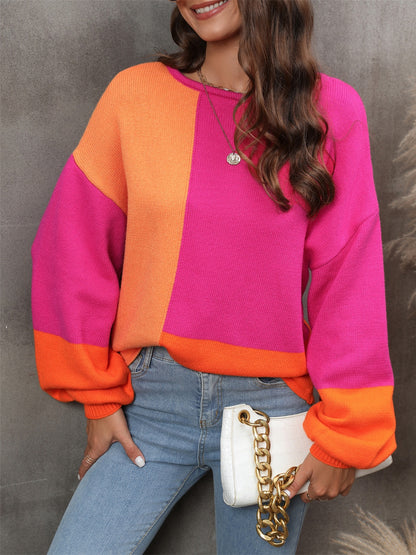 Color Block Round Neck Sweater - Fashion Finder Hub