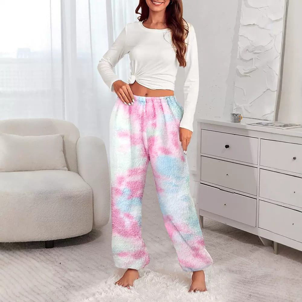 New Tie-dyed Double-sided Fleece Home Trousers