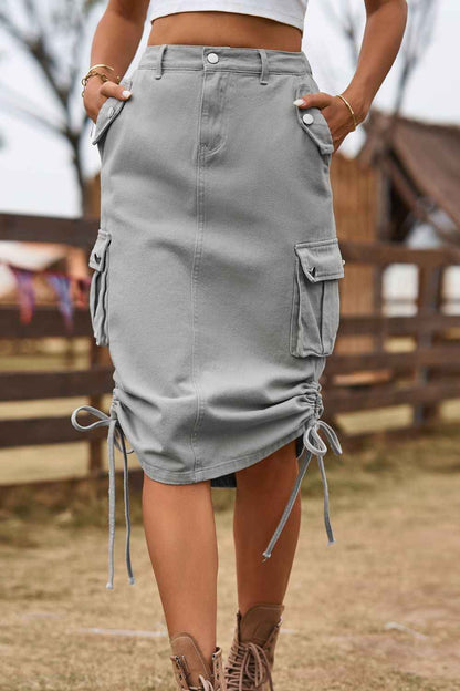 Drawstring Denim Cargo Skirt - Fashion Finder Hub