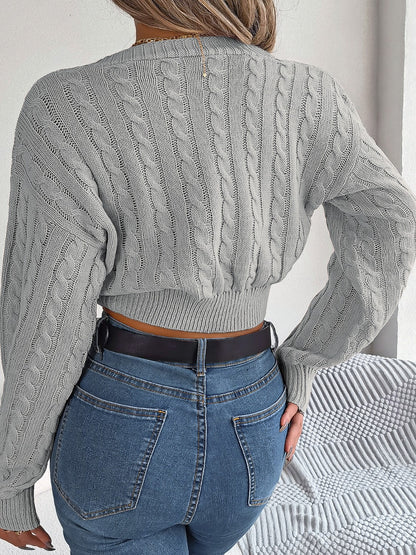 Twisted Cable-Knit V-Neck Sweater - Fashion Finder Hub