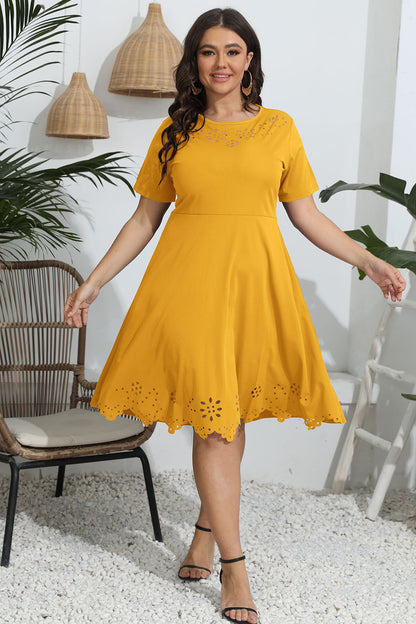 Plus Size Round Neck Openwork Dress - Fashion Finder Hub