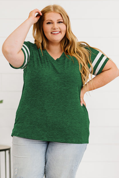 Plus Size Striped V-Neck Tee Shirt - Fashion Finder Hub