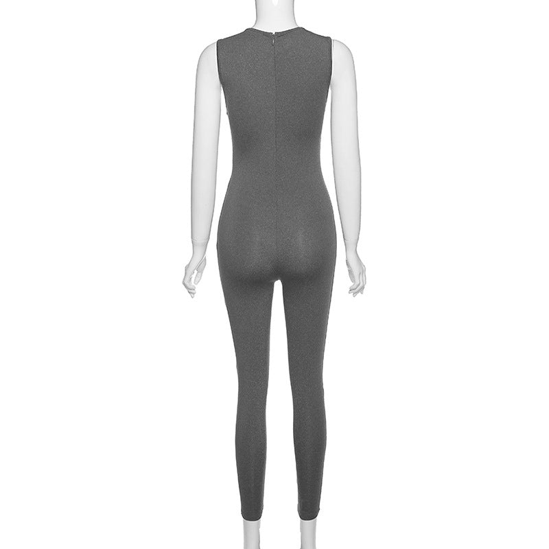 Full Seasons Casual Fitness Sporty Playsuit Sleeveless Slim Activewear All In One Jumpsuit
