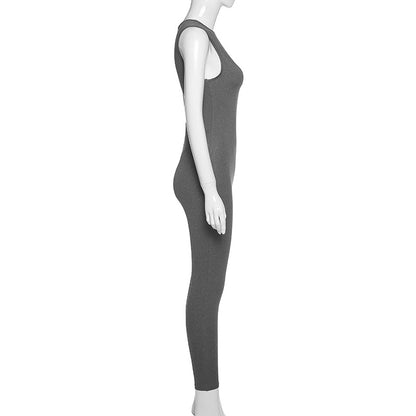 Full Seasons Casual Fitness Sporty Playsuit Sleeveless Slim Activewear All In One Jumpsuit