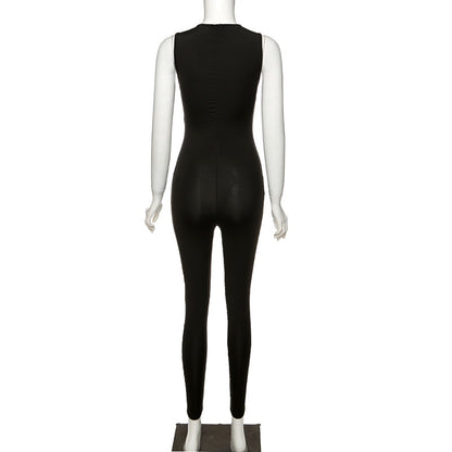 Full Seasons Casual Fitness Sporty Playsuit Sleeveless Slim Activewear All In One Jumpsuit