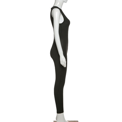 Full Seasons Casual Fitness Sporty Playsuit Sleeveless Slim Activewear All In One Jumpsuit