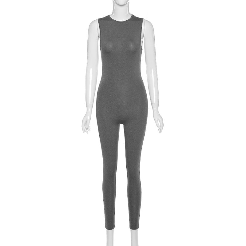 Full Seasons Casual Fitness Sporty Playsuit Sleeveless Slim Activewear All In One Jumpsuit