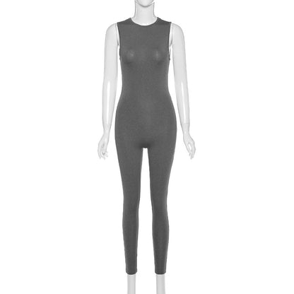 Full Seasons Casual Fitness Sporty Playsuit Sleeveless Slim Activewear All In One Jumpsuit