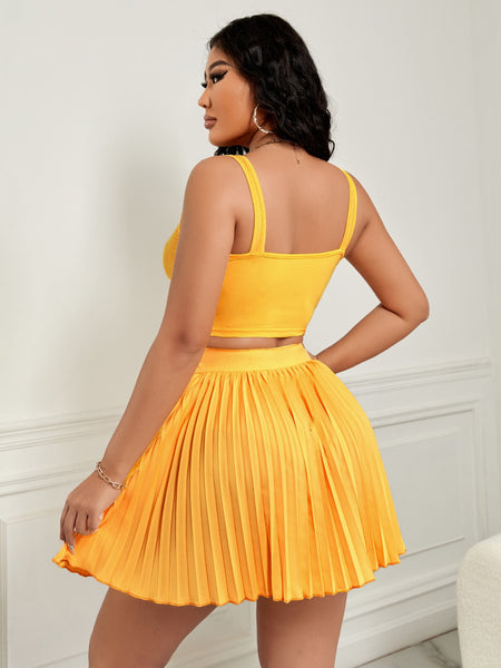 Solid Crop Cami Top & Pleated Skirt