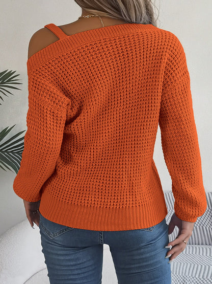 Asymmetrical Neck Long Sleeve Sweater - Fashion Finder Hub