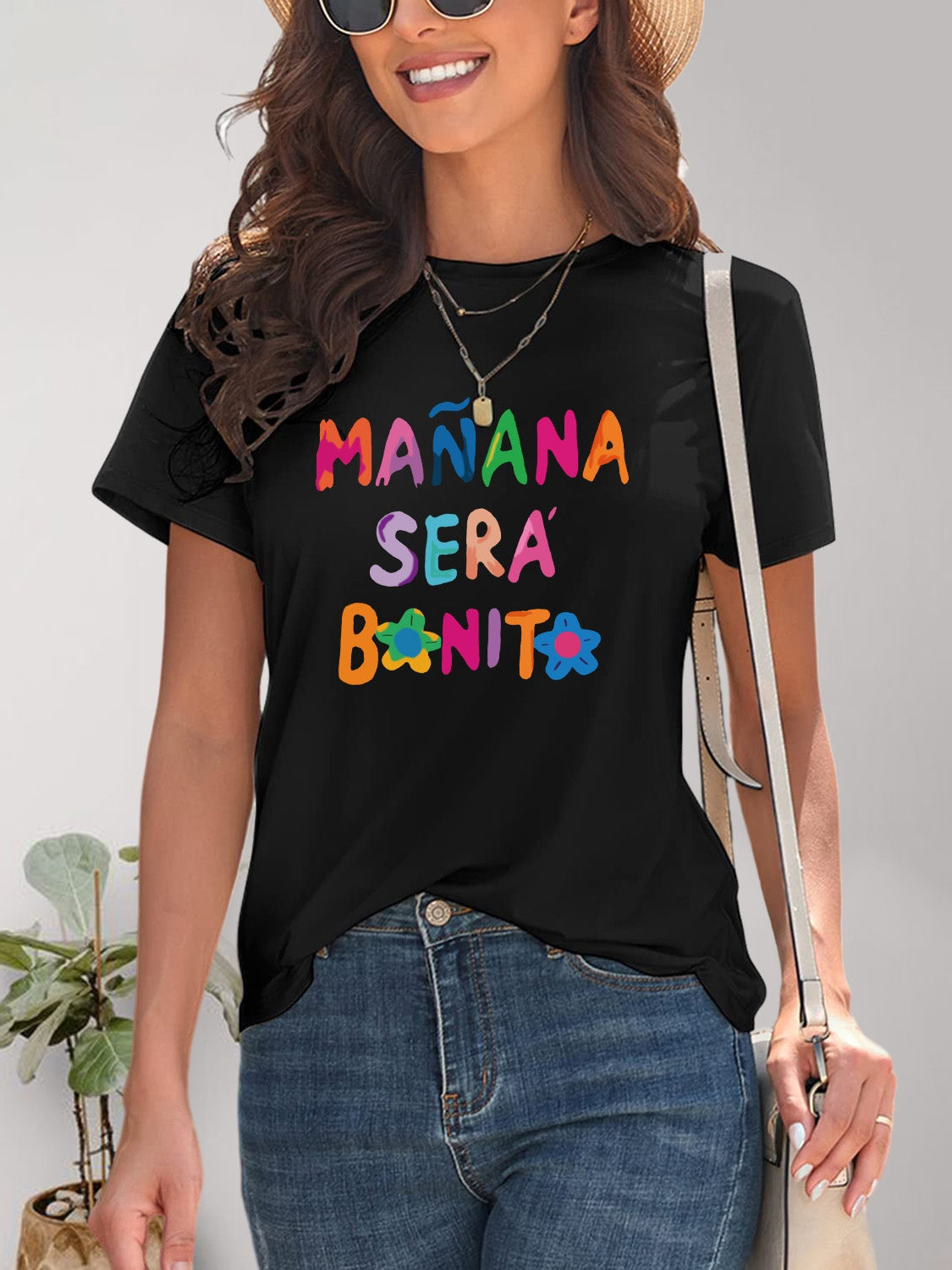 Letter Graphic Round Neck Short Sleeve T-Shirt - Fashion Finder Hub