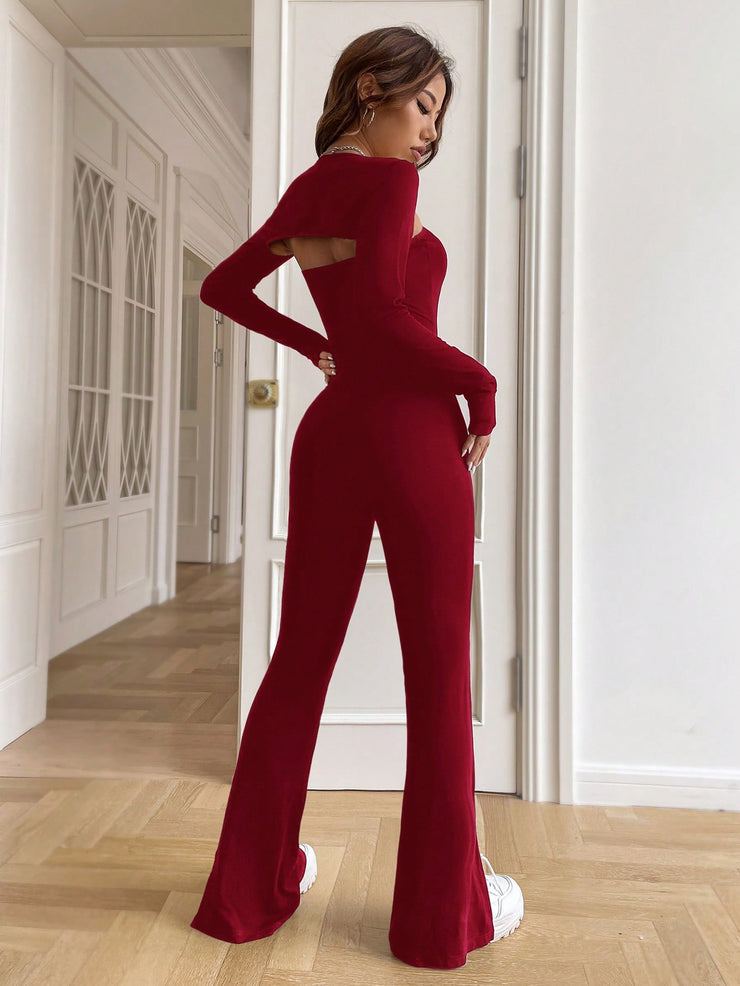 Split Hem Tube Flare Leg Jumpsuit & Crop Bolero