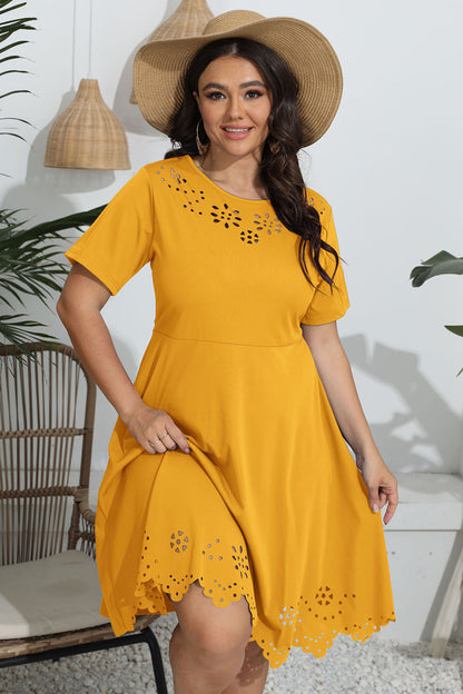 Plus Size Round Neck Openwork Dress - Fashion Finder Hub
