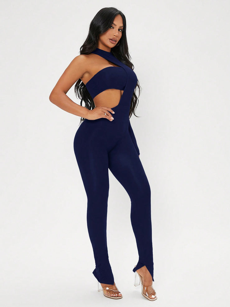 Hollow Slim Fit Top And Leggings Two-Piece Set