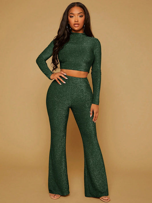 Knitted Metallic Sense Stand Collar Two-Piece Set