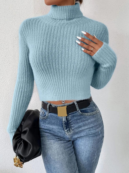 Ribbed Turtleneck Long Sleeve Sweater - Fashion Finder Hub