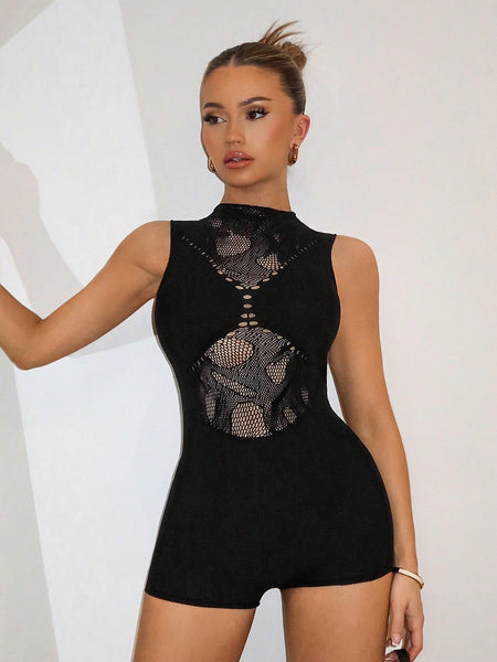 Women's Black Seamless High Elasticity Jumpsuit Summer Clothes Sexy Stockings Jumpsuits And Rompers Country Concert Outfit Rave Festival Outfits Concert Women's Outfit Petite Jumpsuit Hollow Out See-Through Sexy Women's Rompers Jumpsuit