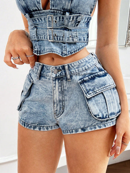 Women's Casual Daily Workwear Denim Shorts With Pockets