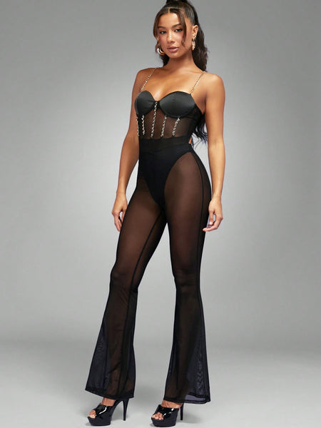 Chain Bustier Flare Leg Jumpsuit