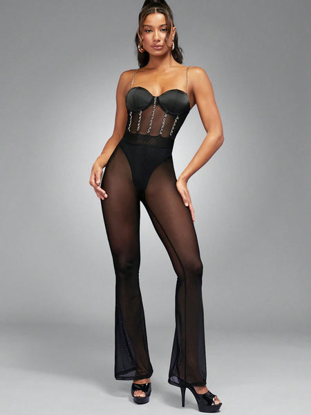 Chain Bustier Flare Leg Jumpsuit