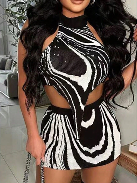 Black and White Zebra Skirt Set