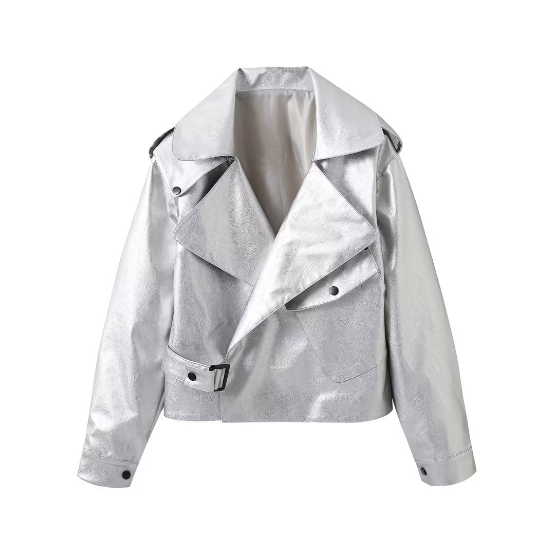 Retro Locomotive Style Short PU Leather Jacket