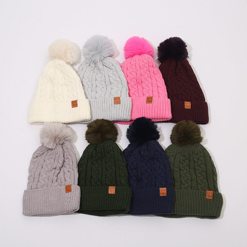 Josephine Fleece-lined Thickened Knitting Warm Men's And Women's Wool Hats With Fur Ball