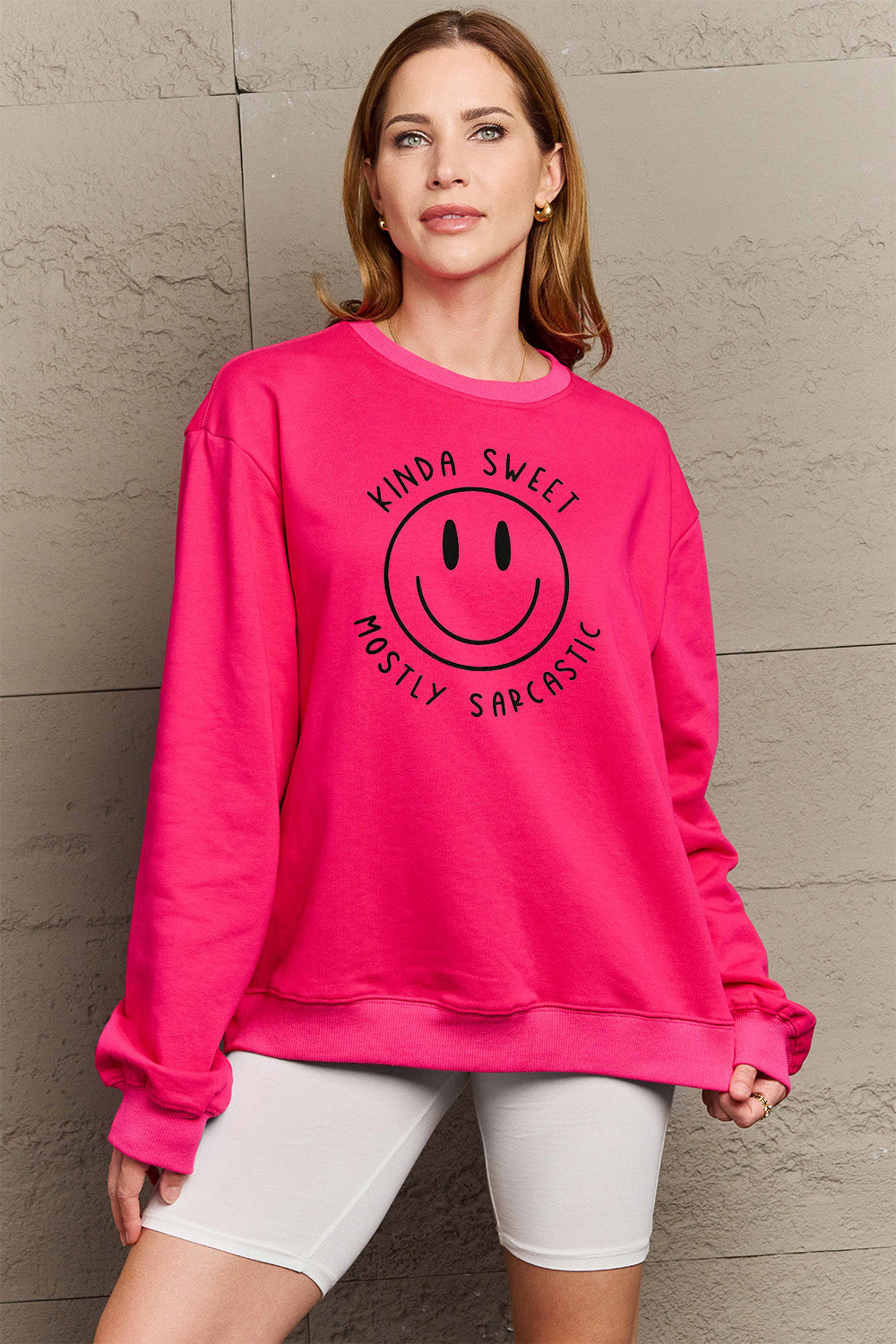 Simply Love Full Size Smiling Face Graphic Sweatshirt - Fashion Finder Hub