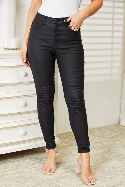 Kancan Full Size High Rise Black Coated Ankle Skinny Jeans - Fashion Finder Hub