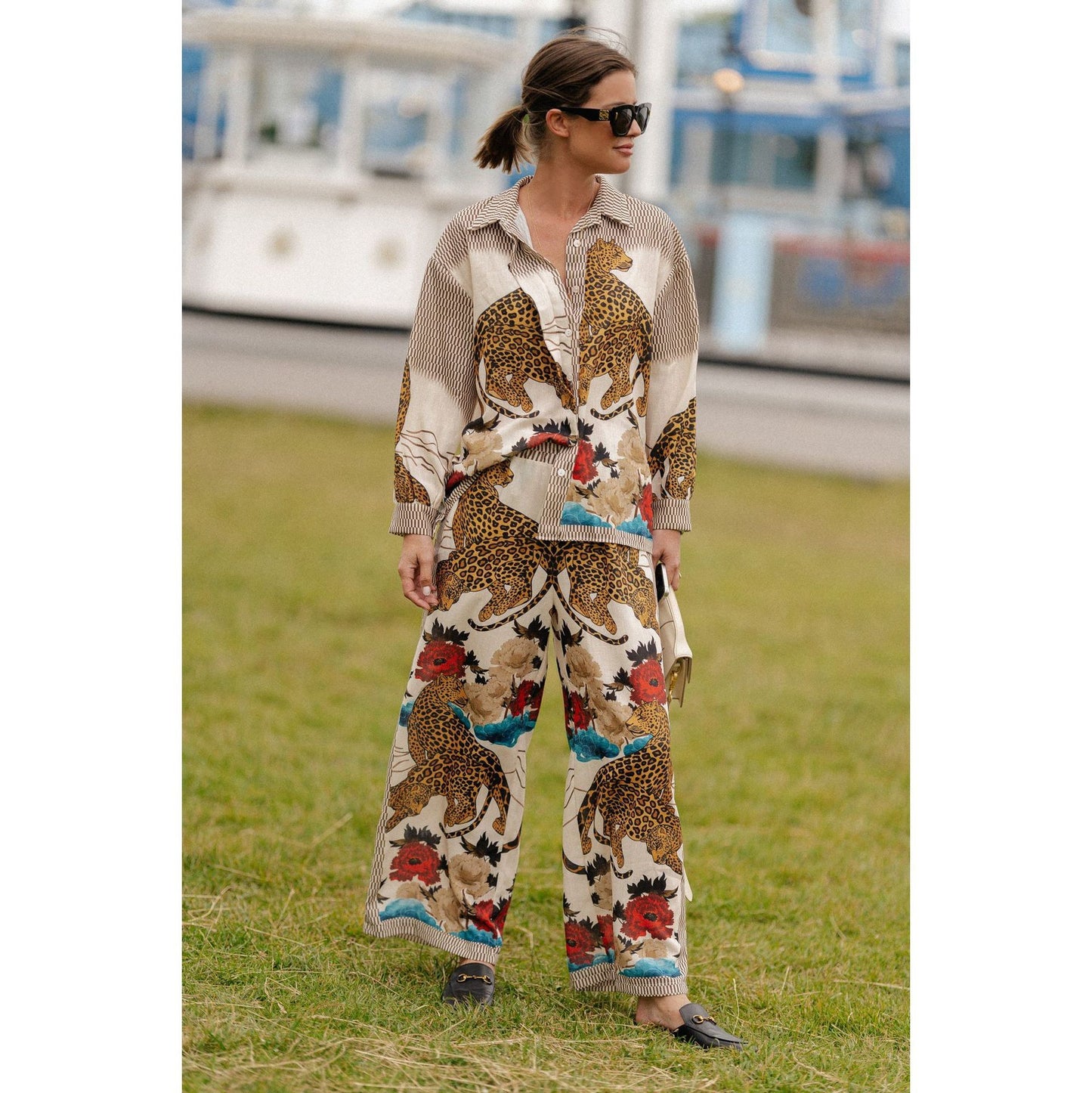 Women's Long-sleeved Vacation Two-piece Loose Print