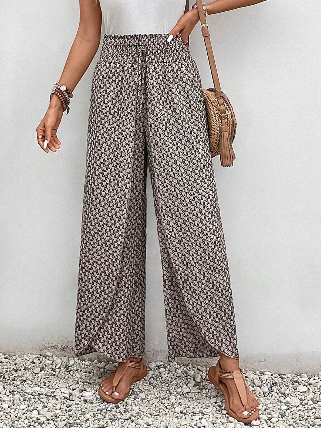 Tied Printed Wide Leg Pants