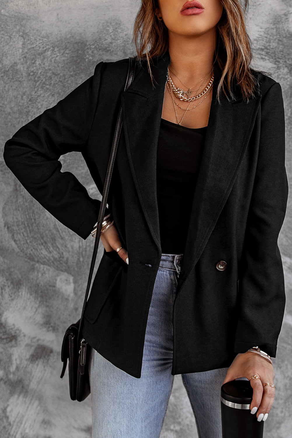 Double-Breasted Blazer with Pockets