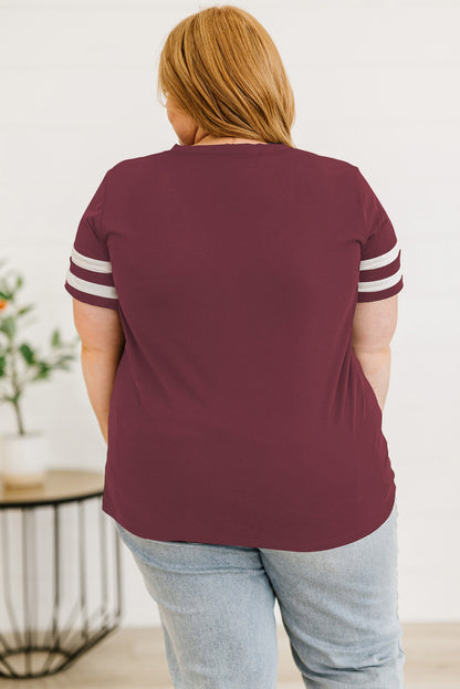 Plus Size Striped V-Neck Tee Shirt - Fashion Finder Hub