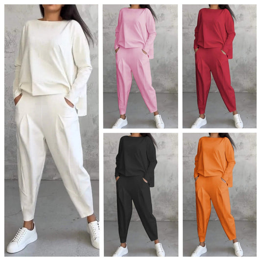 Women's Irregular Design Long-sleeved Sweater Harem Pants Suit