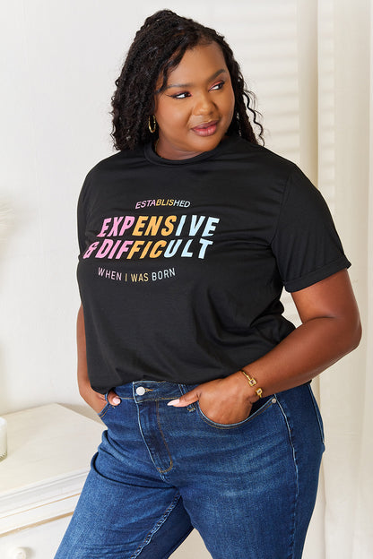 Simply Love Slogan Graphic Cuffed Sleeve T-Shirt - Fashion Finder Hub
