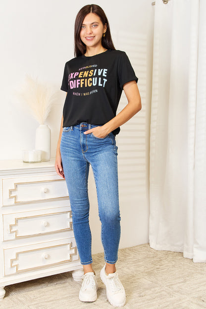 Simply Love Slogan Graphic Cuffed Sleeve T-Shirt - Fashion Finder Hub
