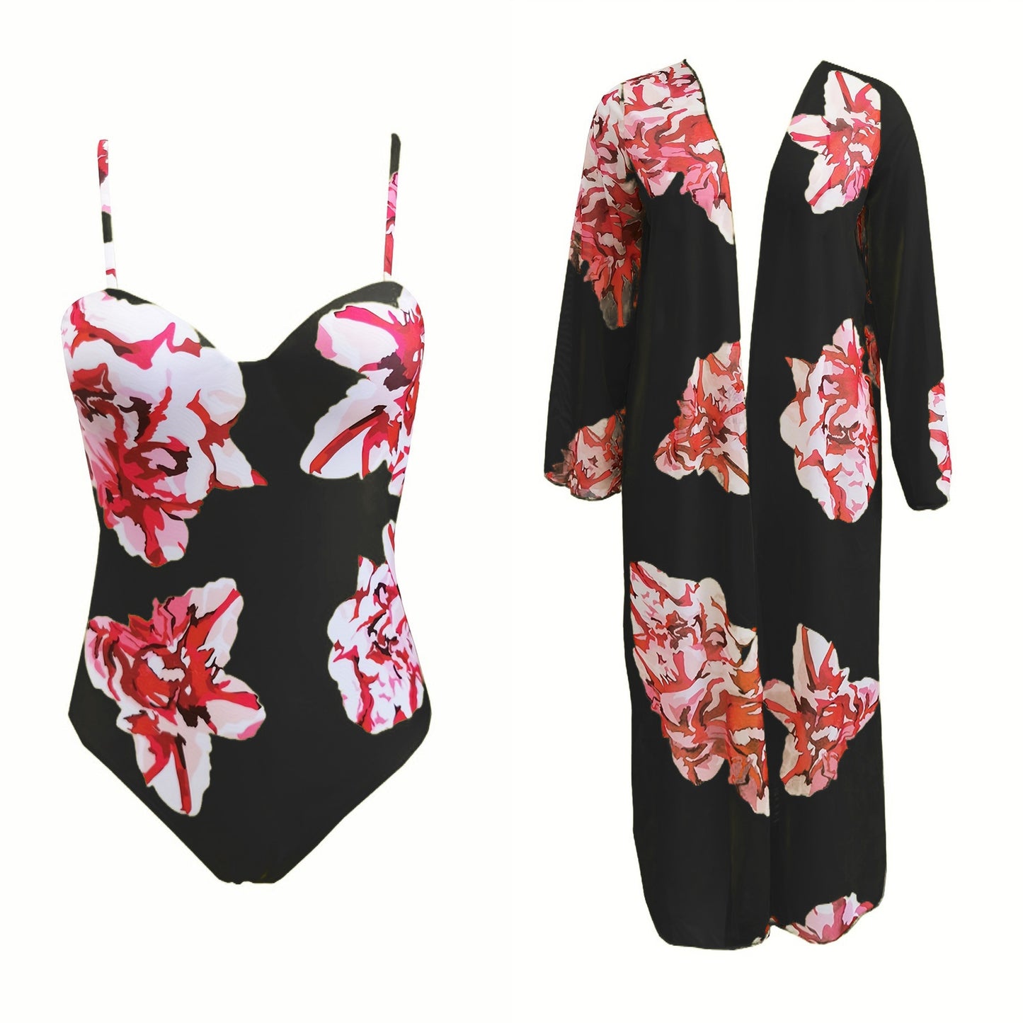 Two-piece Suit Long Sleeve Mesh Blouse Cross-border Sexy Printed Swimsuit