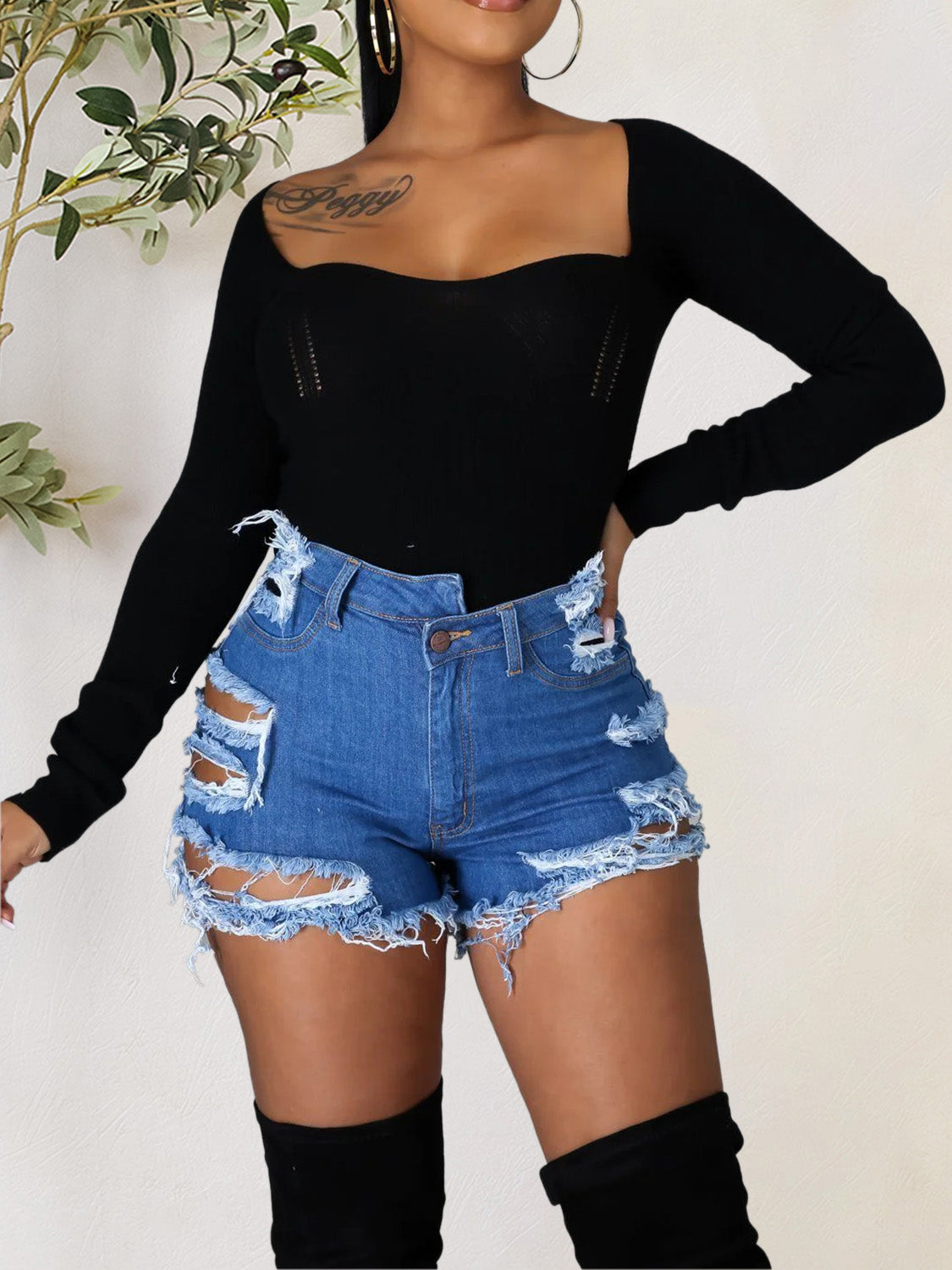 Distressed Raw Hem Denim Shorts with Pockets - Fashion Finder Hub