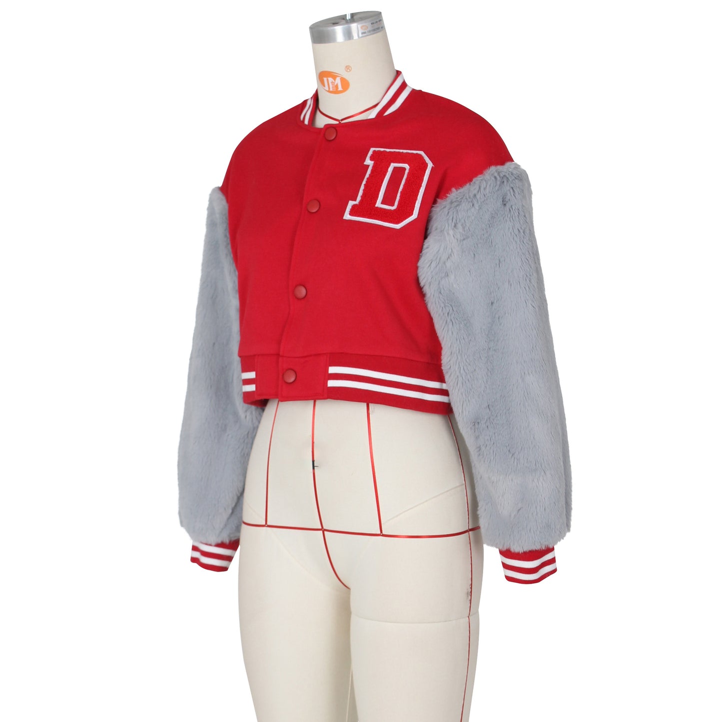 Fashionable Casual Short Baseball Jacket With Fur Sleeves