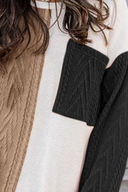 Full Size Color Block Cable-Knit Tops - Fashion Finder Hub