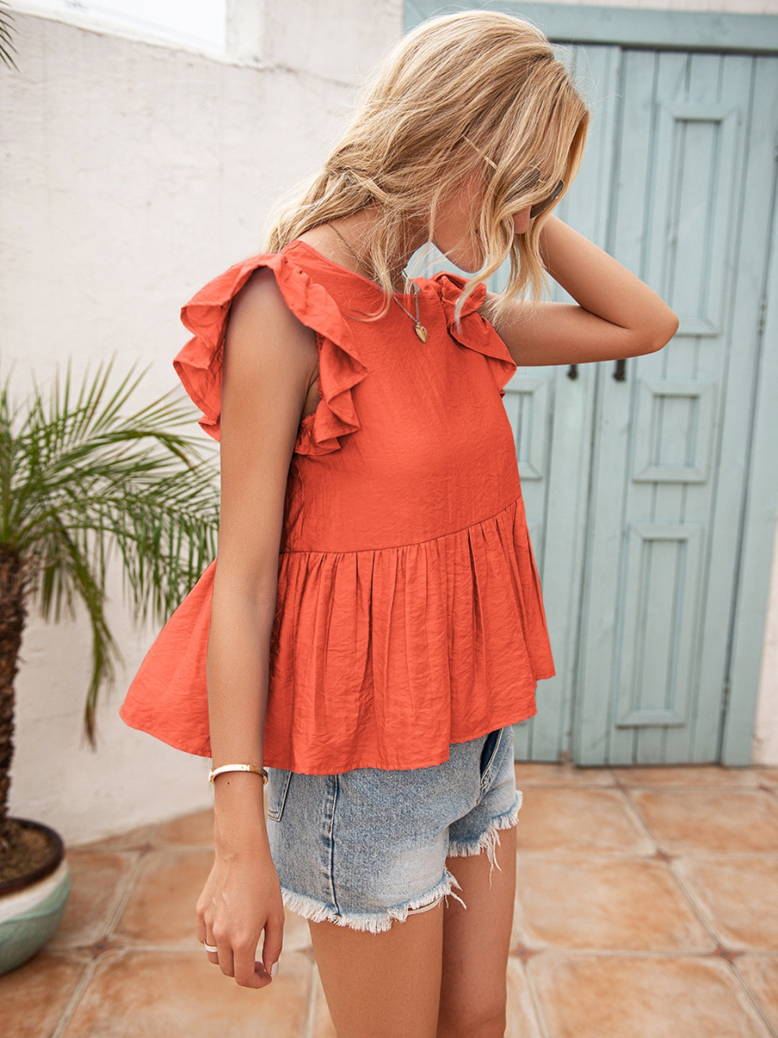 Lace Detail Round Neck Peplum T-Shirt - Fashion Finder Hub